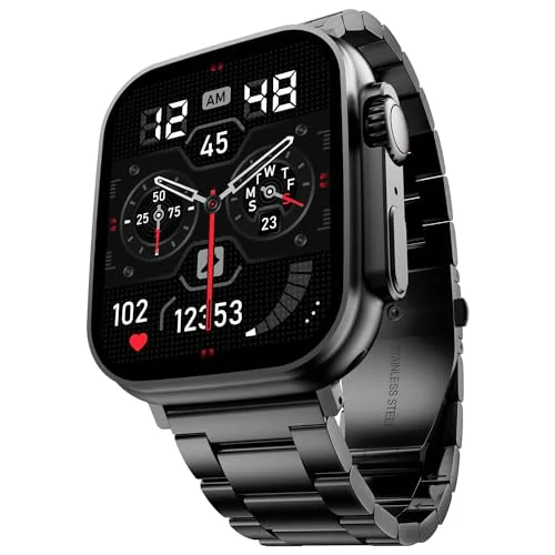Fire-Boltt Gladiator 1.96" Biggest Display Luxury Stainless Steel Smart Watch with Bluetooth Calling, Voice Assistant &123 Sports Modes, 8 Unique UI Interactions, 24/7 Heart Rate Tracking (Black)