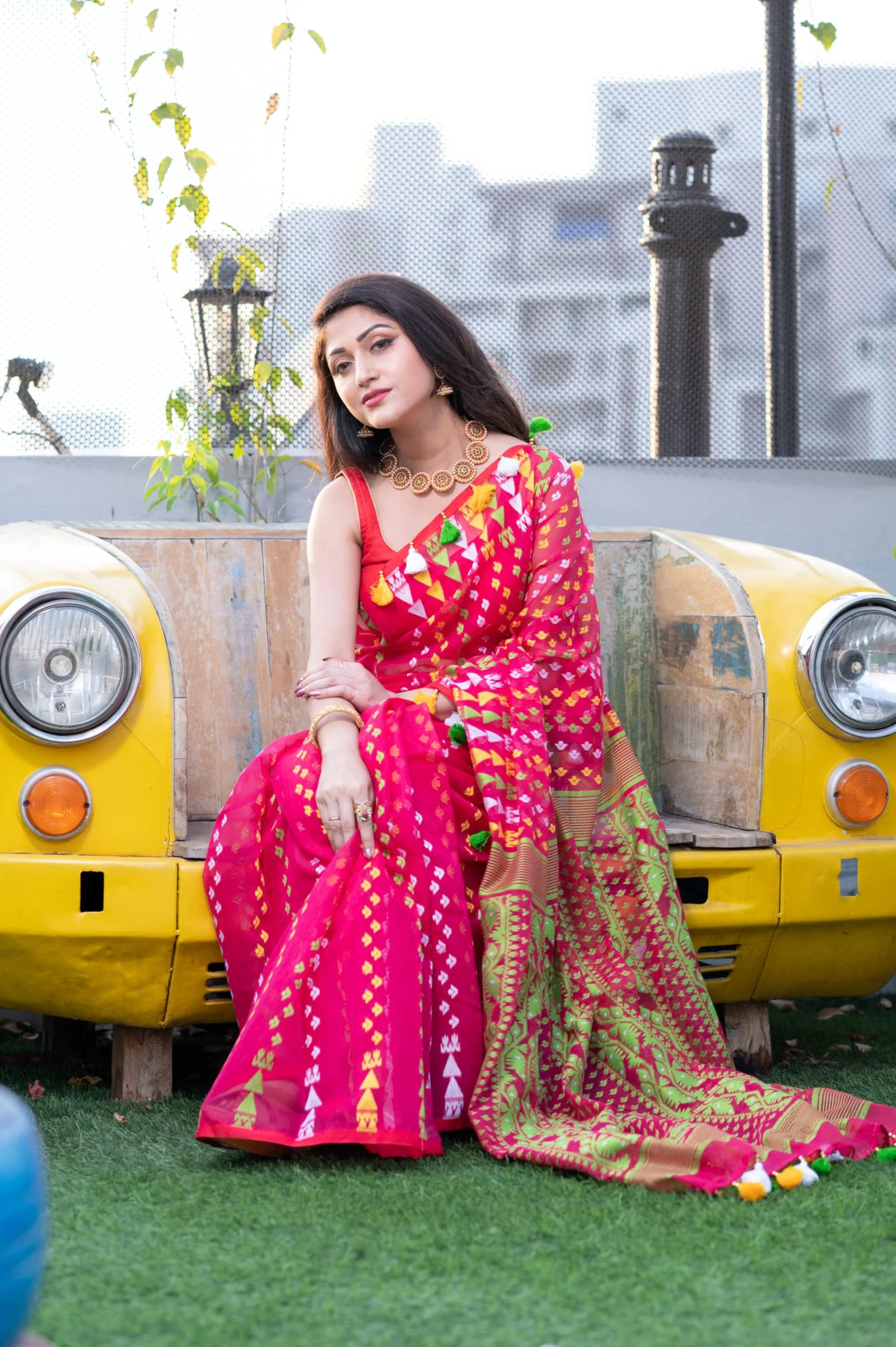 Rupanjali Jamdani Handloom Woven Pure Cotton Soft Light Weight Saree For Women's - Rani - image 3