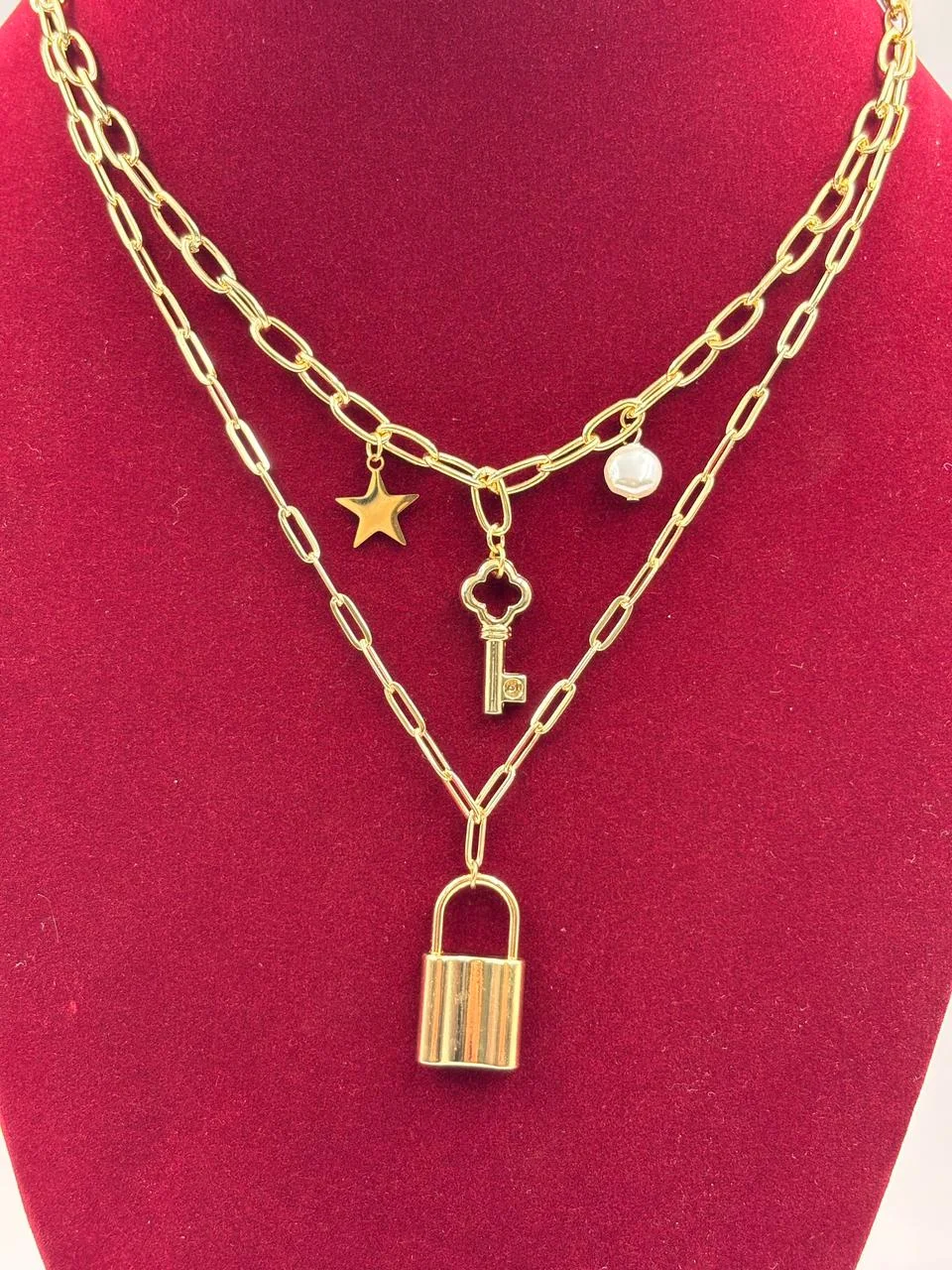 Layered Lock and Key Pendant Necklace – Fashion Jewellery for Women