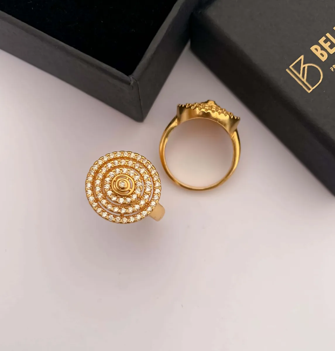American Diamond Hight Gold Plated Round Shape Delicate Fancy Ring