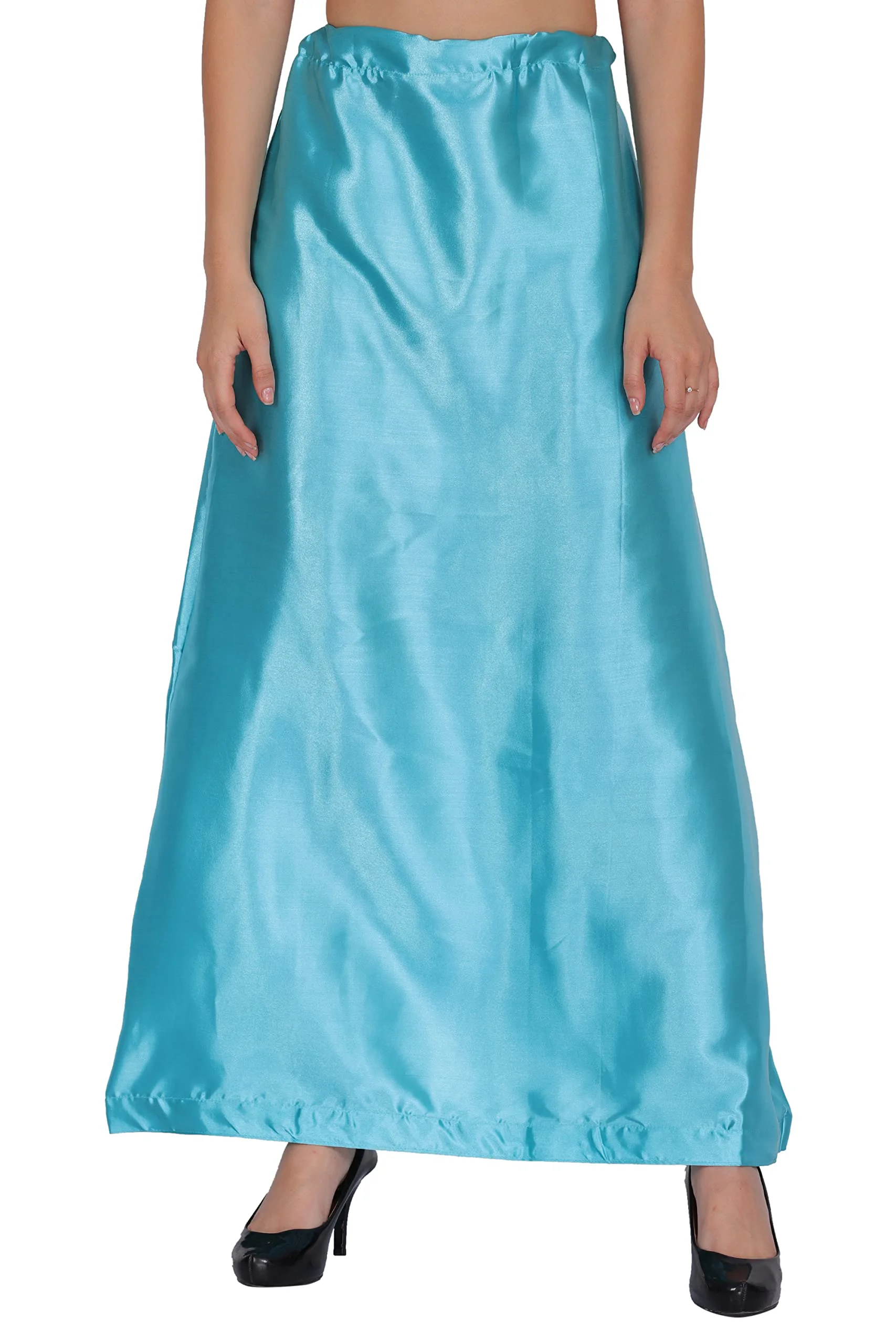 ONLINE GENERATION Women's Satin Blend Petticoat Saree Satin Underskirt Sari Satin Silk Petticoat Skirts for Women Saree Shape Wear Dress for Saree Free Size Sky Blue Color