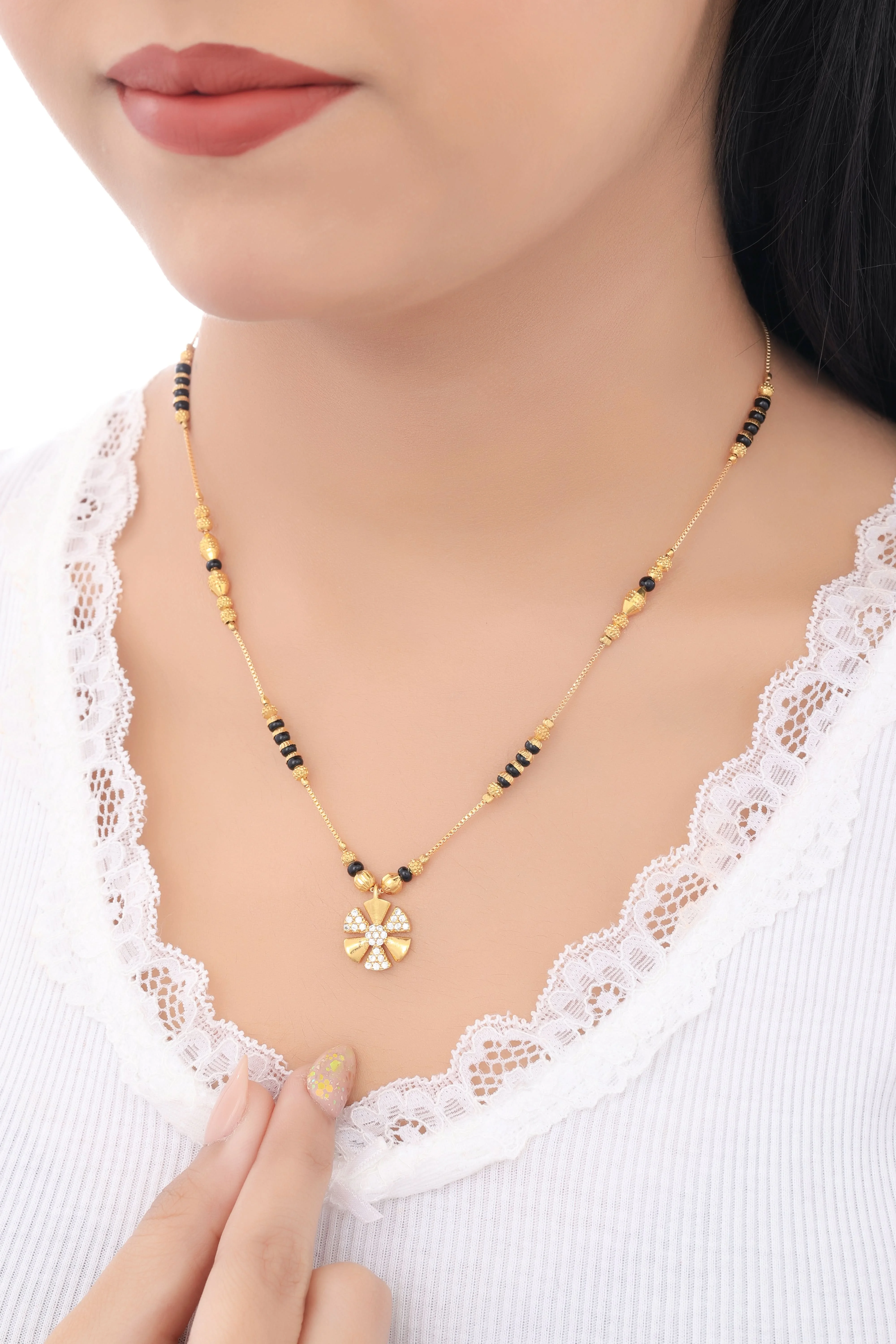 Buy 1 Get 1 Free - Floral Crystal Minimal Mangalsutra Necklace