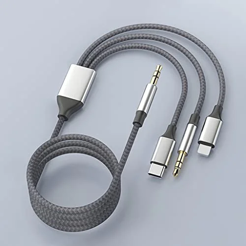 Verilux® 3 in 1 Car AUX Cable 3.5mm to 3.5mm AUX Cable L-ightning/Type C to 3.5mm AUX Cable Universal HiFi Audio Cable for iPhone, Tablet, Car Stereo(Grey) - image 3