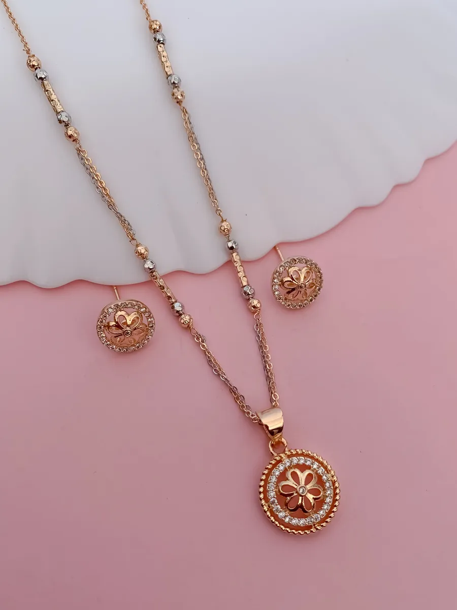 Rose Gold Floral Charm Pendant Set for Women