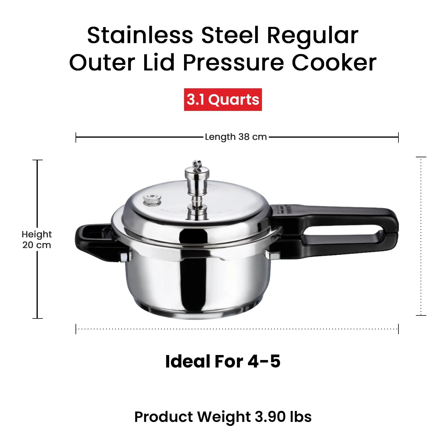 Vinod 18/8 Stainless Steel Pressure Cooker Outer Lid 3 Litre | Unique Sandwich Bottom Cooker | Induction and Gas Base | ISI and CE certified | 2 Years Warranty - image 3