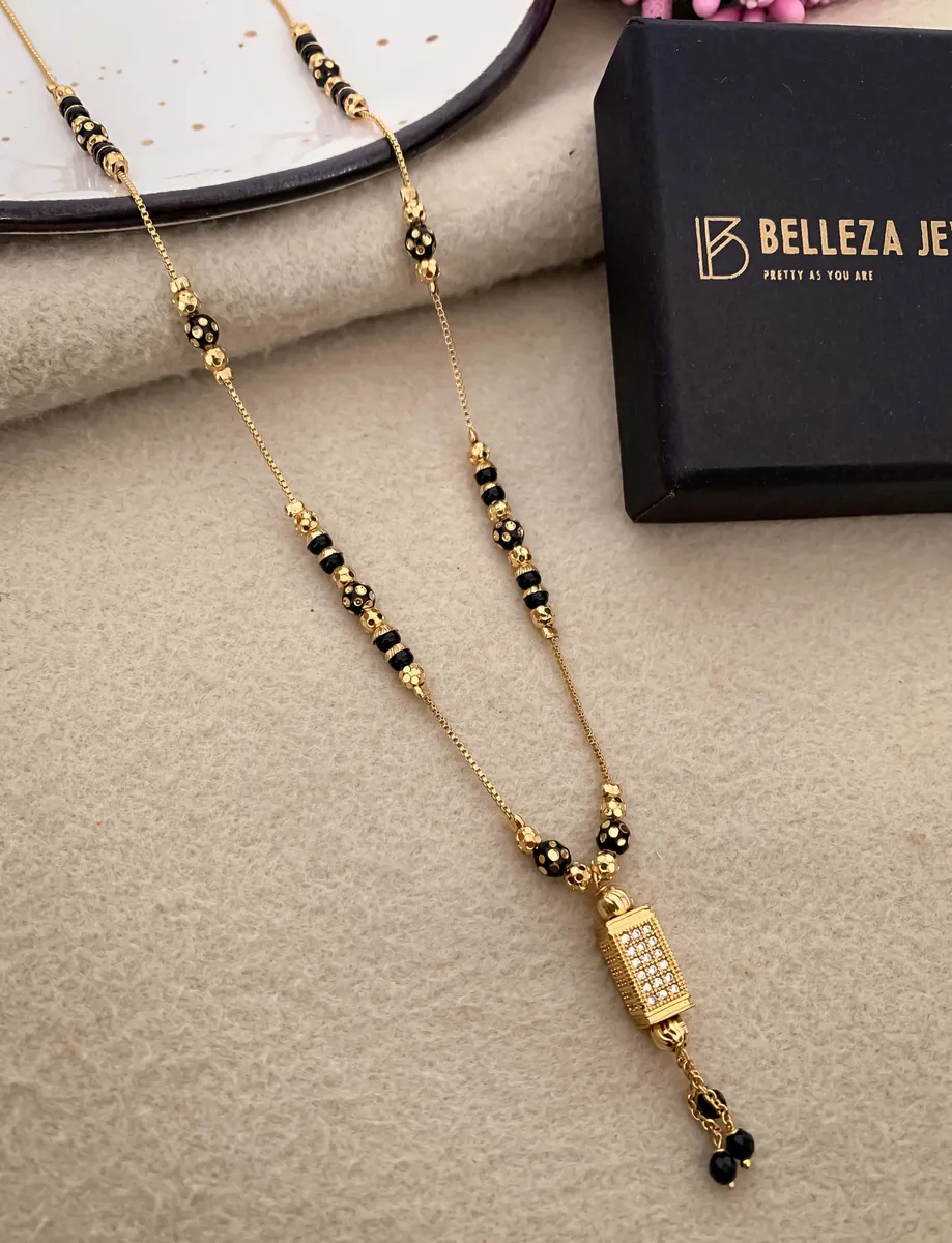 Buy 1 Get 1 Free -Minimal Rectangular Crystal Drop Black Bead Mangalsutra