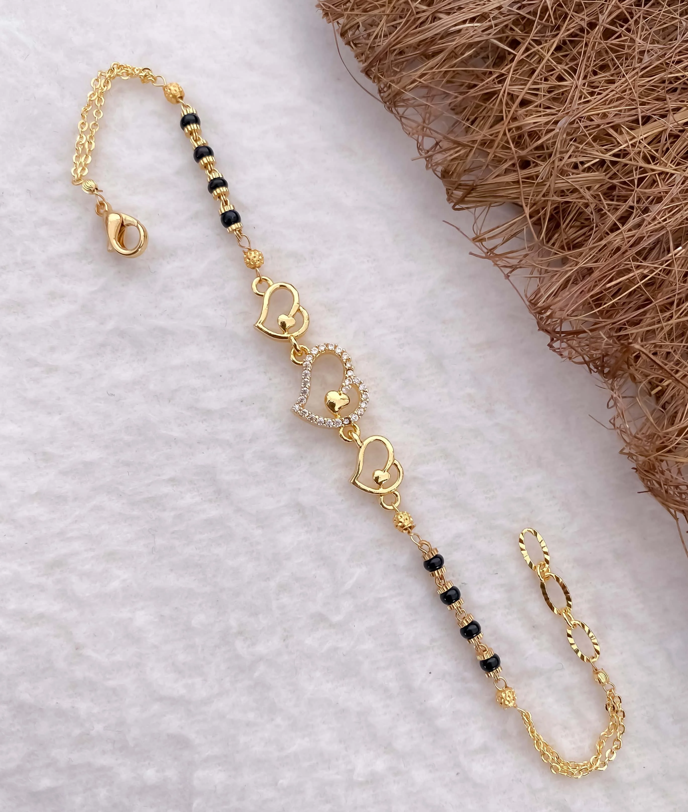American Diamond Heart Shape High Gold Plated Hand Mangalsutra