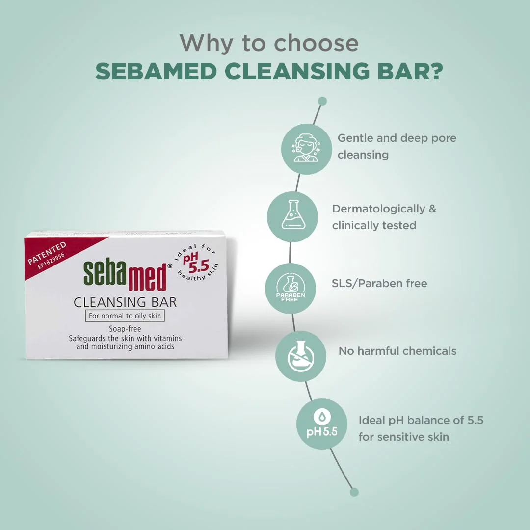 SebaMed Cleansing Bar, Ph5.5, Gentle, Non Drying, Soap Free, Moisturizing Bath, Vitamins & Amino Acids L Free From Phthalates, Dermatologically & Clinically Tested L Ideal, 100 Gm - image 5