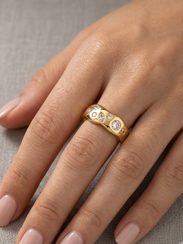 Gold Crystal Studded Adjustable Statement Ring