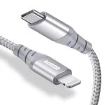 ESR USB-C to Lightning Cable, 6.5 ft (2 m), MFi-Certified, PD Fast Charging Cable for iPhone 14/14 Plus/14 Pro/14 Pro Max, iPhone 13/12 Series, iPhone SE 2022/11/XR, Braided Nylon, Silver