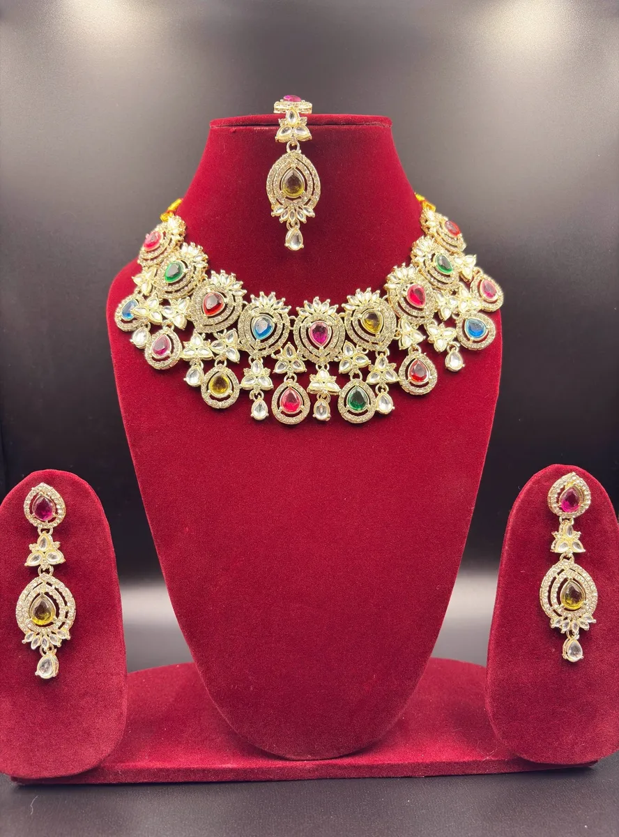 Multicolor Kundan Bridal Choker Necklace Set – Fashion Jewellery for Women