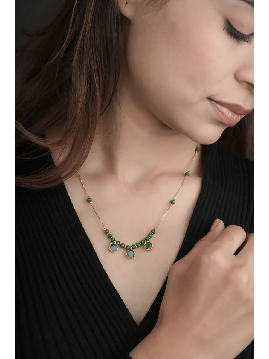 Fancy High Gold Plated Round Shape Green Stone Chain Pendant