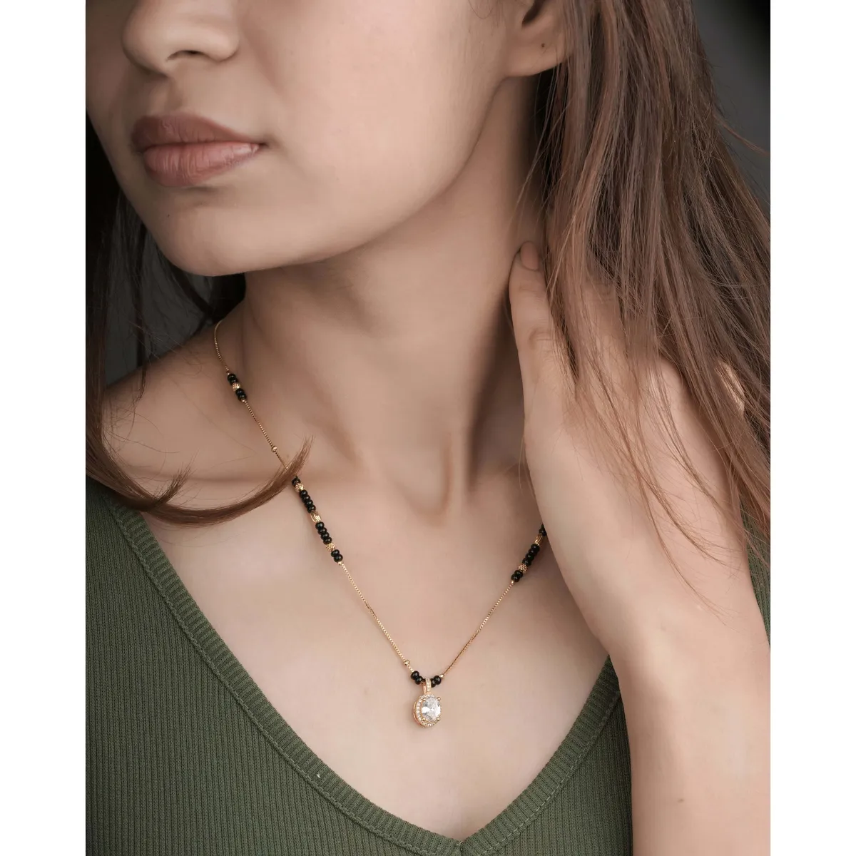 Buy 1 Get 1 Free -Gold Finish Oval CZ Drop Mangalsutra