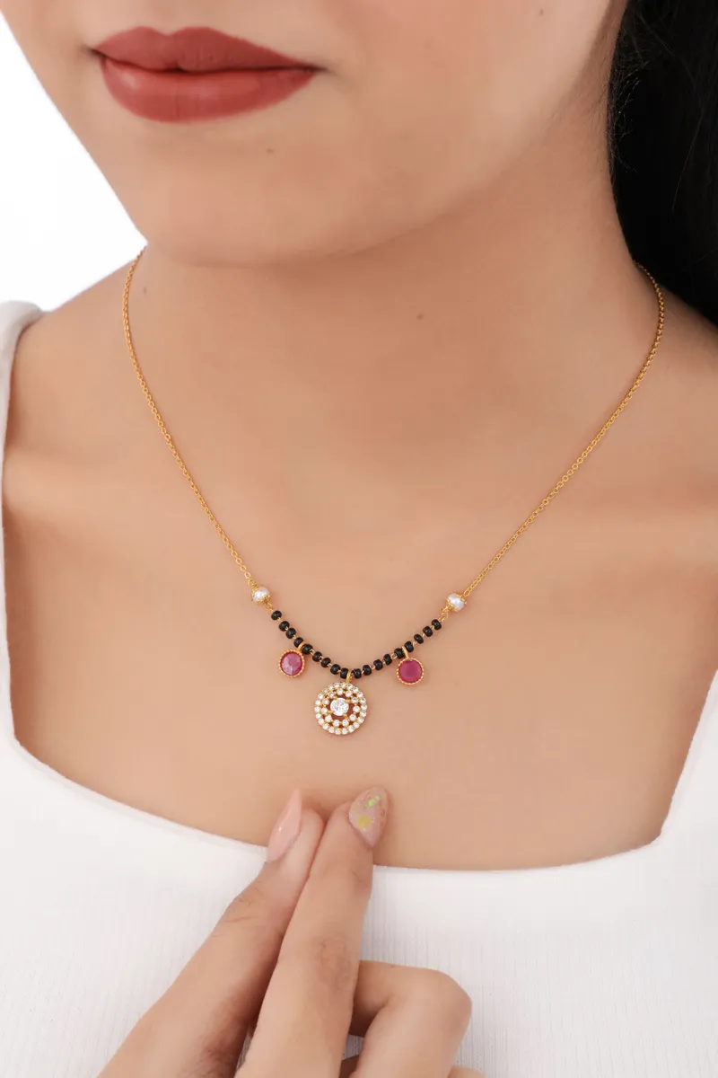 Buy 1 Get 1 Free - Ruby Drop Round CZ Mangalsutra