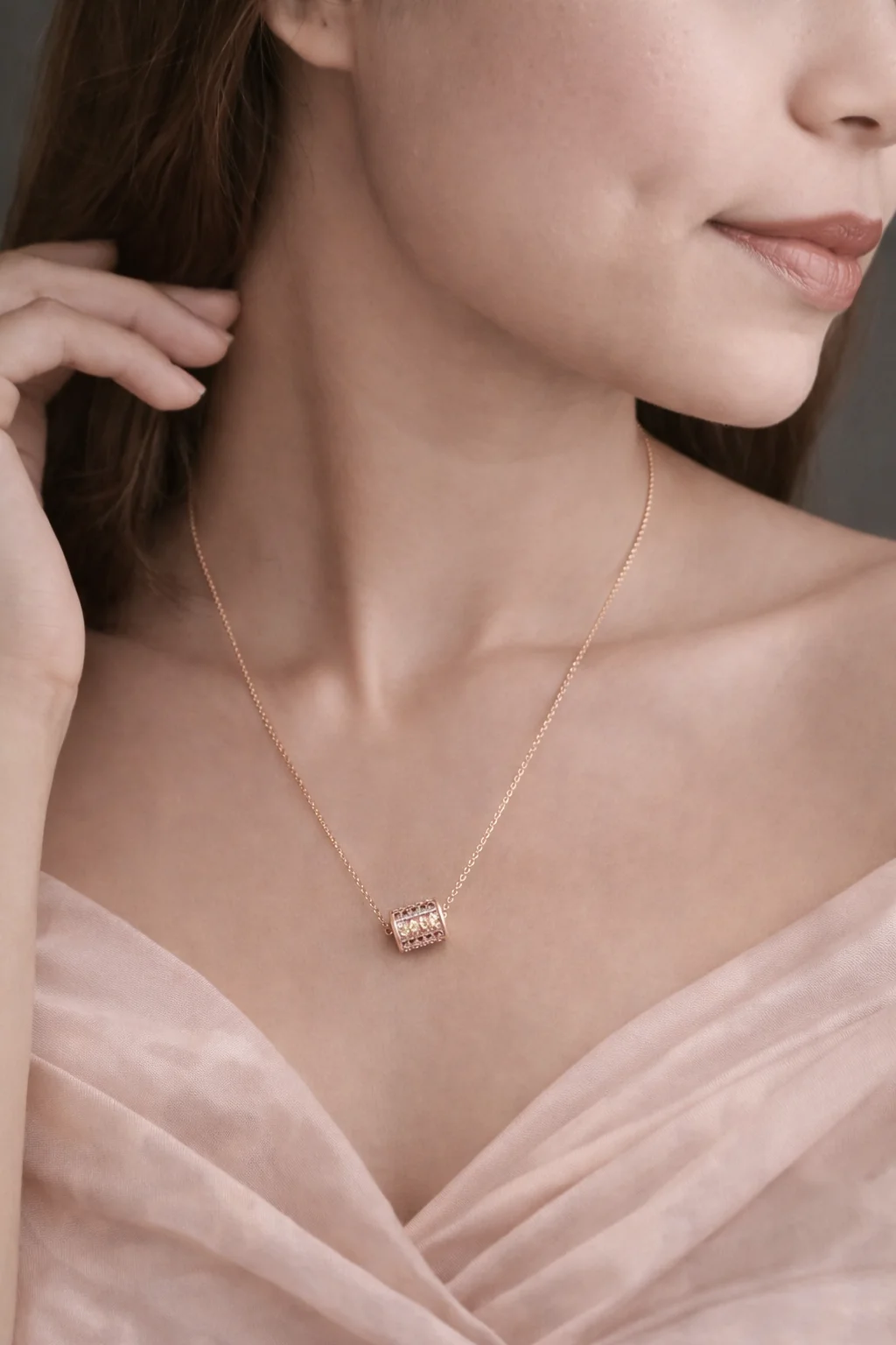 American DIamond Rose Gold Fancy Chain Pendant