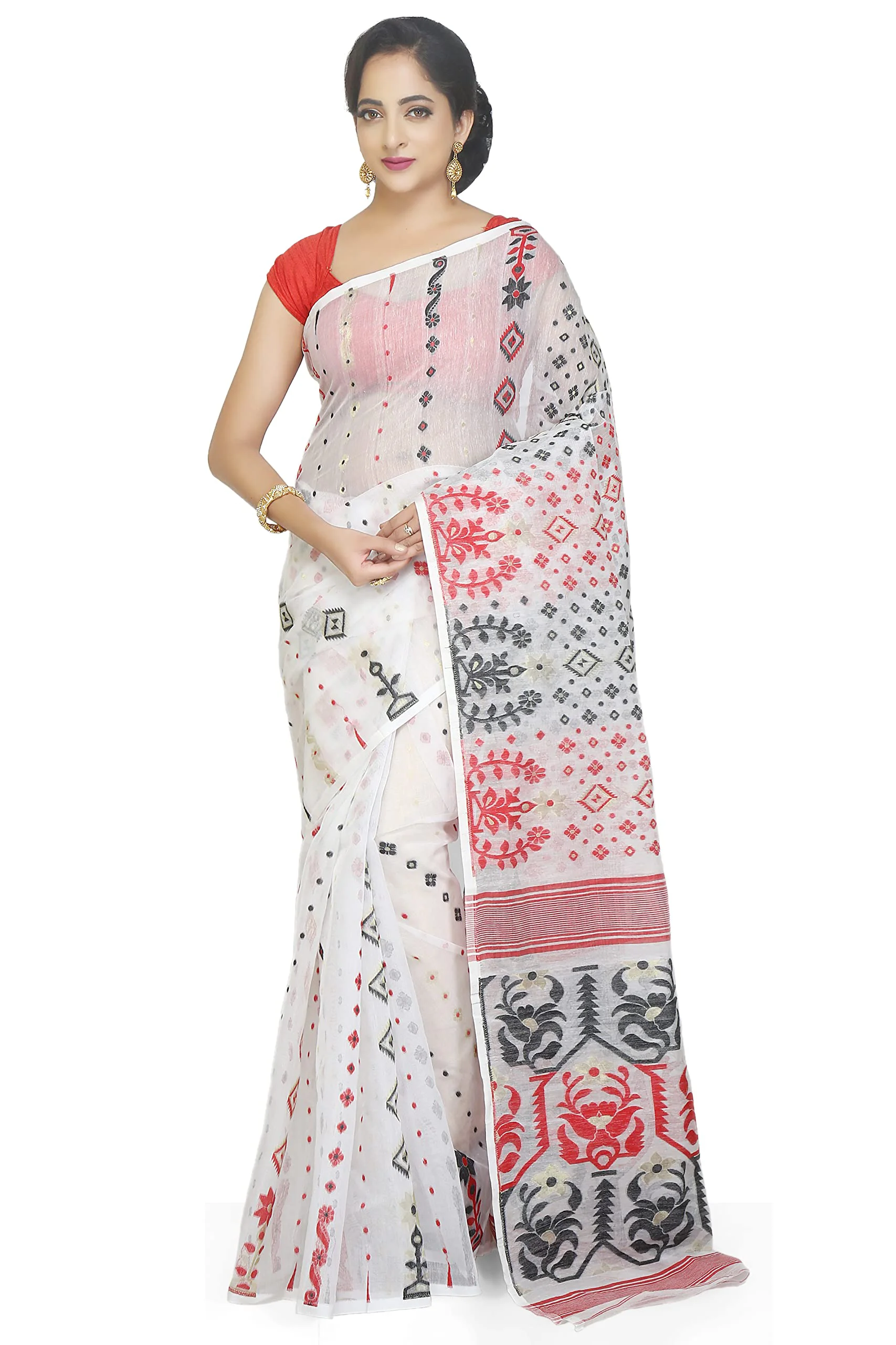 BENGAL HANDLOOM Exclusive Women's Cotton Silk Soft Dhakai Jamdani Sarees, Multi