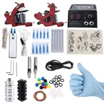 Verilux® Complete Tattoo Kit 2 Tattoo Machines Power Supply System (Red, THREE PIN US PLUG)