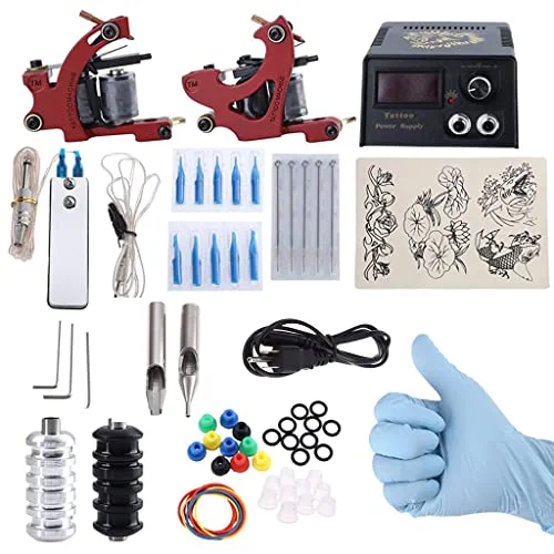 Verilux® Complete Tattoo Kit 2 Tattoo Machines Power Supply System (Red, THREE PIN US PLUG) - image 2