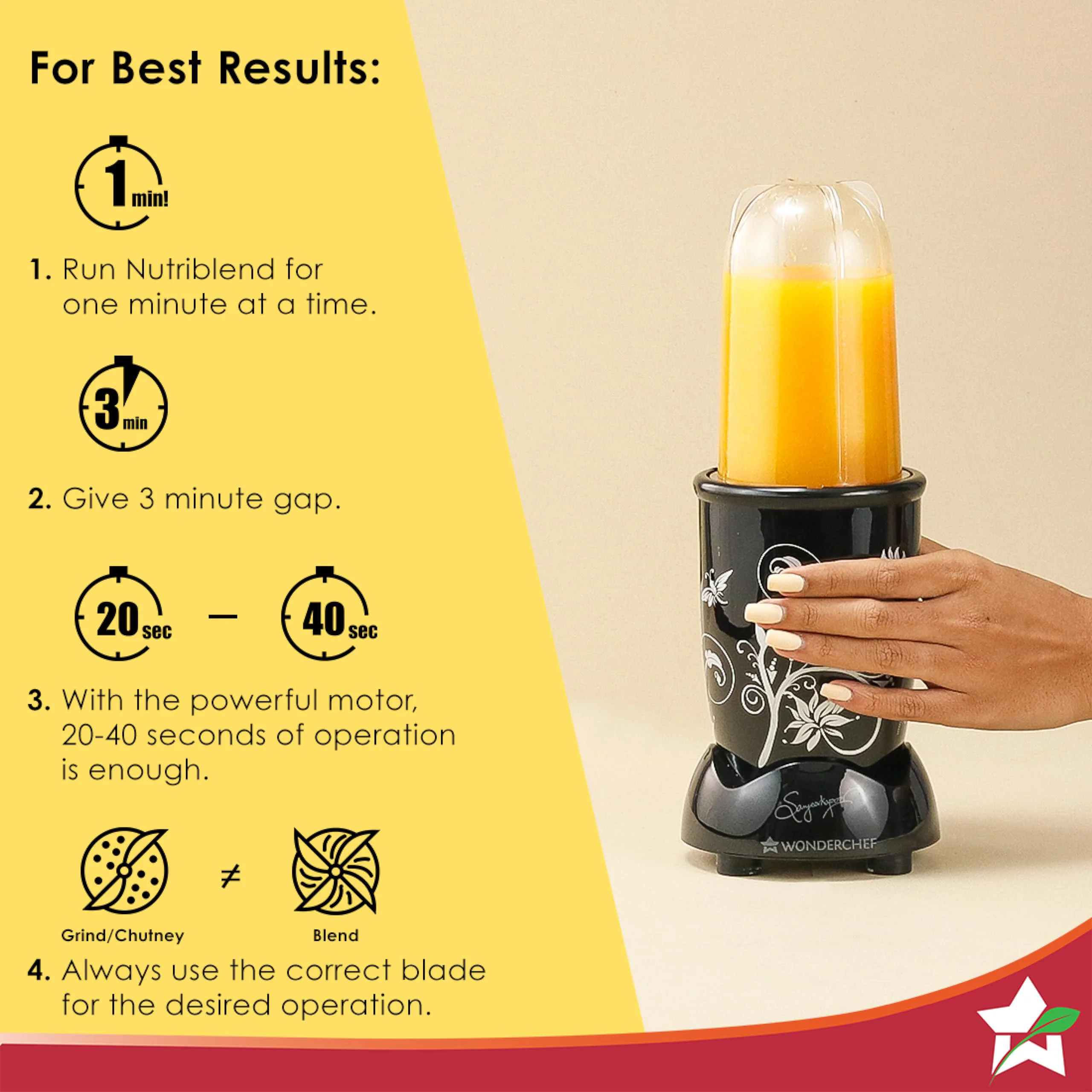 Wonderchef Nutri-blend Mixer, Grinder & Blender|Powerful 500W 22000 RPM 100% Full Copper Motor|Stainless steel Blades|2 unbreakable jars|2 Years warranty | Recipe book by Chef Sanjeev Kapoor | Black - image 4