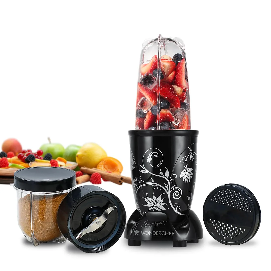 Wonderchef Nutri-blend Mixer, Grinder & Blender|Powerful 500W 22000 RPM 100% Full Copper Motor|Stainless steel Blades|2 unbreakable jars|2 Years warranty | Recipe book by Chef Sanjeev Kapoor | Black - image 1
