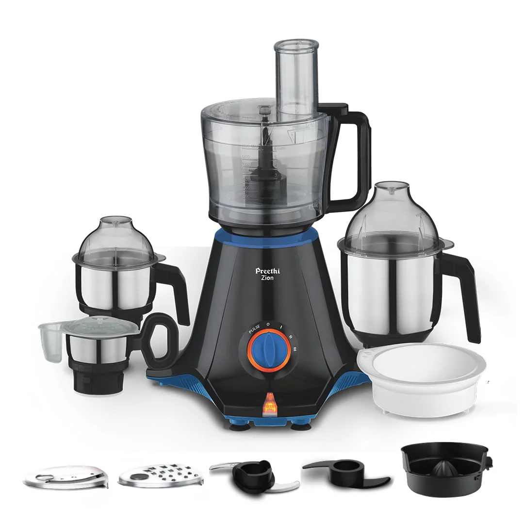 Preethi Zion Mixer Grinder for Kitchen - 4 Jars 750 Watt Mixie (3 Stainless steel Jars+1 Master Chef Plus Food processor Jar), Flexi lids, Vega W5 motor, Black (MG-227) - image 2