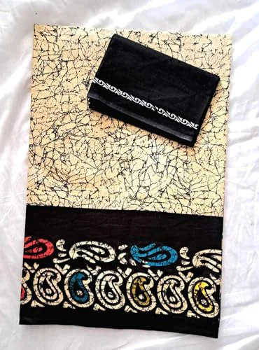 Women's - Regular Sari - Printed Pure Cotton Sari Black::Multicolor Saree With Unstitched Blouse Piece - image 4