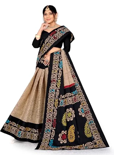 Women's - Regular Sari - Printed Pure Cotton Sari Black::Multicolor Saree With Unstitched Blouse Piece - image 5