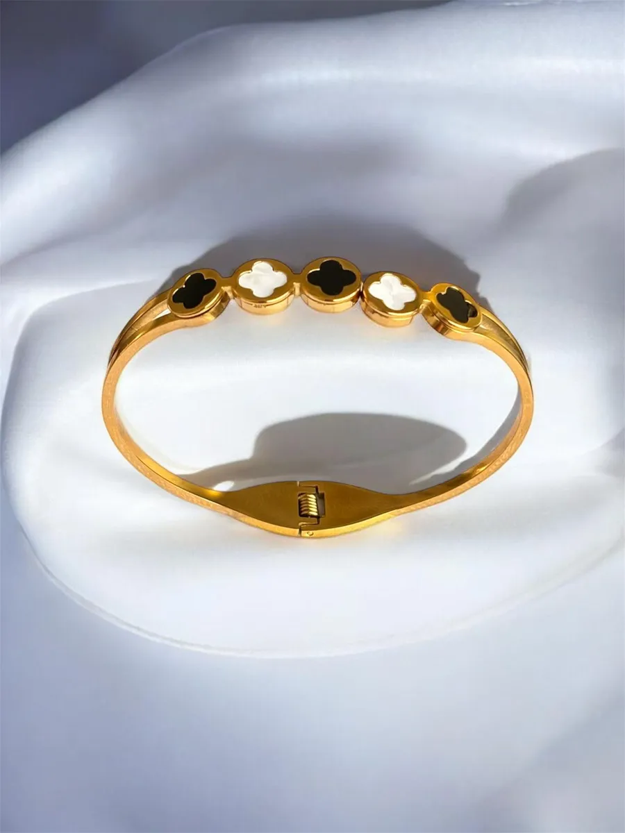 Gold Clover Enamel Bangle Bracelet
