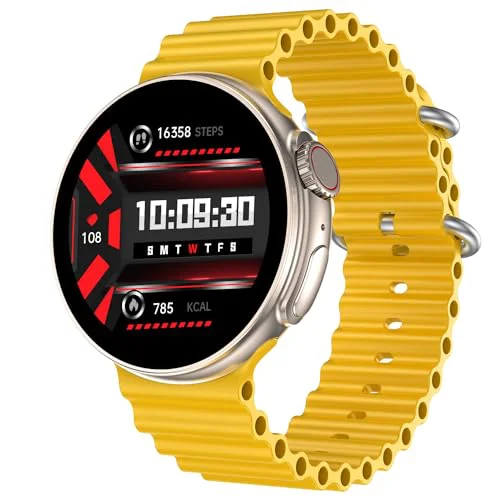 Fire-Boltt Asteroid 1.43” Super AMOLED Display Smart Watch, One Tap Bluetooth Calling, 466 * 466 px Resolution, 123 Sports Modes, in-Built Voice Assistance, 350mAh Large Battery (Yellow)