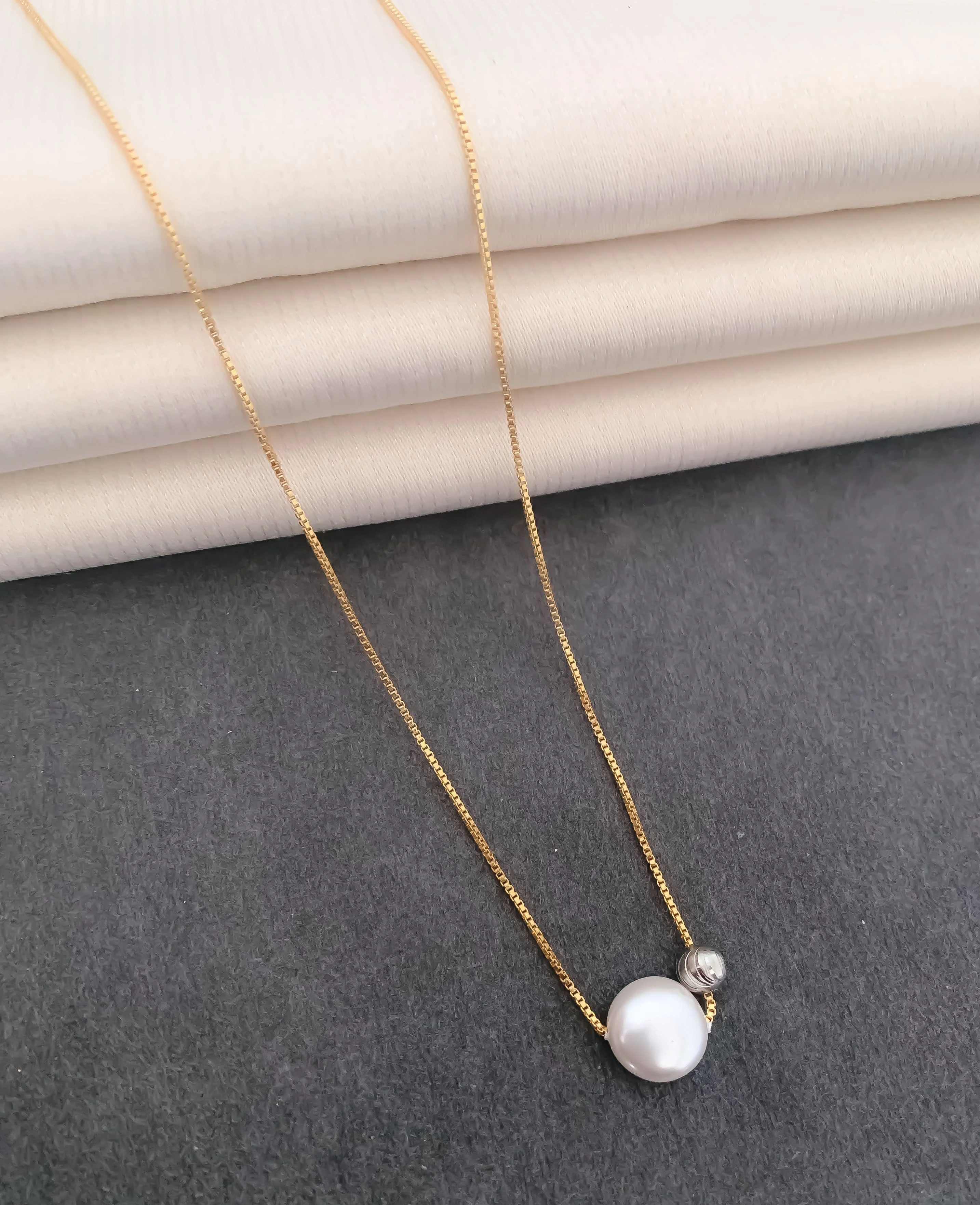 Tu-Tone High Gold white Beads Fancy Delicate Steel Chain