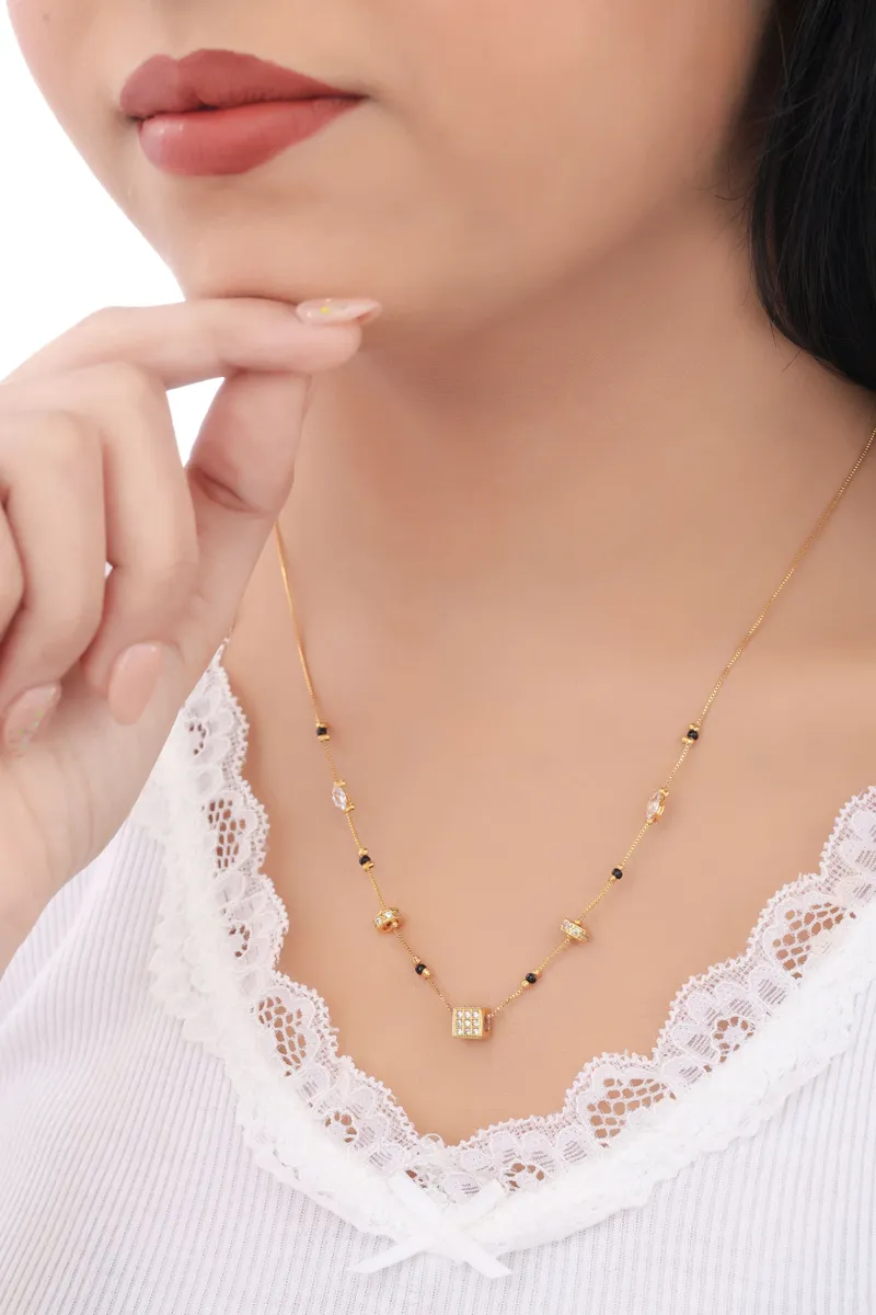 Buy 1 Get 1 Free -Gold Finish Square Crystal Charm Minimal Mangalsutra
