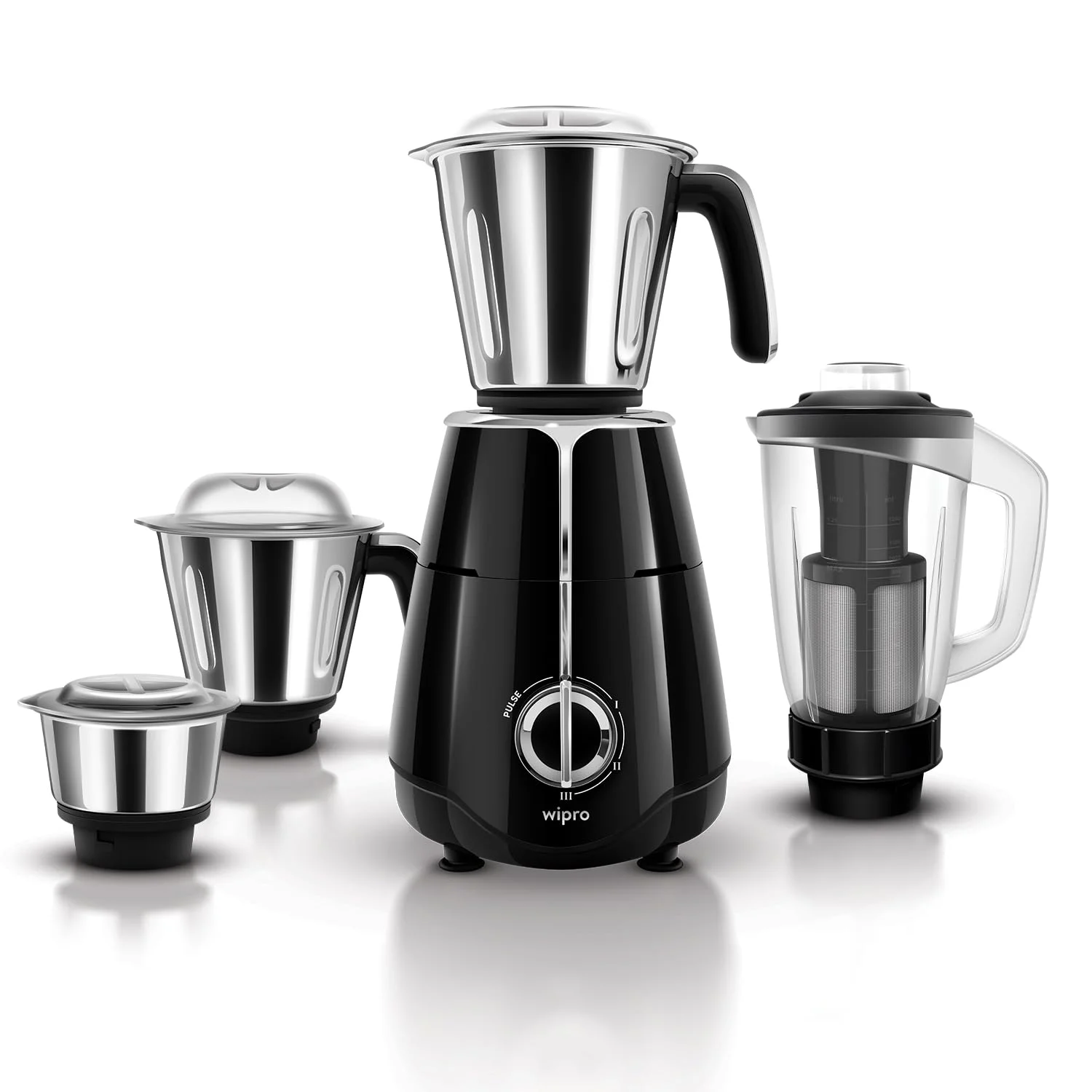Wipro Elato FMG206 1000 Watt Mixer Grinder with 4 Jars,Heavy Duty 100% Copper Motor,Superfast Grinding,Stone Pounding Blade for Masala, 4 Jars Mixer Grinder 1000 Watt, 5 Years Motor Warranty, Black - image 2