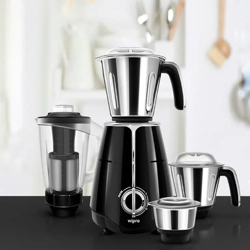 Wipro Elato FMG206 1000 Watt Mixer Grinder with 4 Jars,Heavy Duty 100% Copper Motor,Superfast Grinding,Stone Pounding Blade for Masala, 4 Jars Mixer Grinder 1000 Watt, 5 Years Motor Warranty, Black - image 4