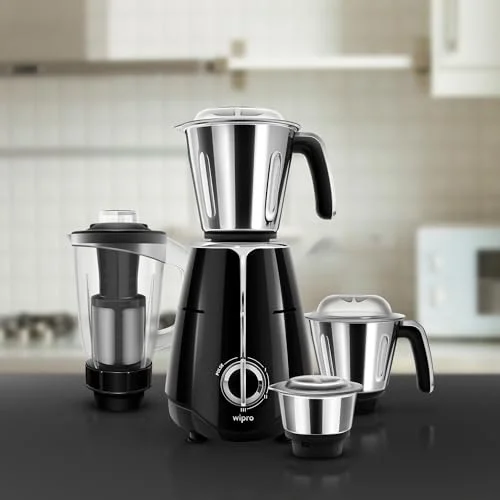 Wipro Elato FMG206 1000 Watt Mixer Grinder with 4 Jars,Heavy Duty 100% Copper Motor,Superfast Grinding,Stone Pounding Blade for Masala, 4 Jars Mixer Grinder 1000 Watt, 5 Years Motor Warranty, Black - image 5