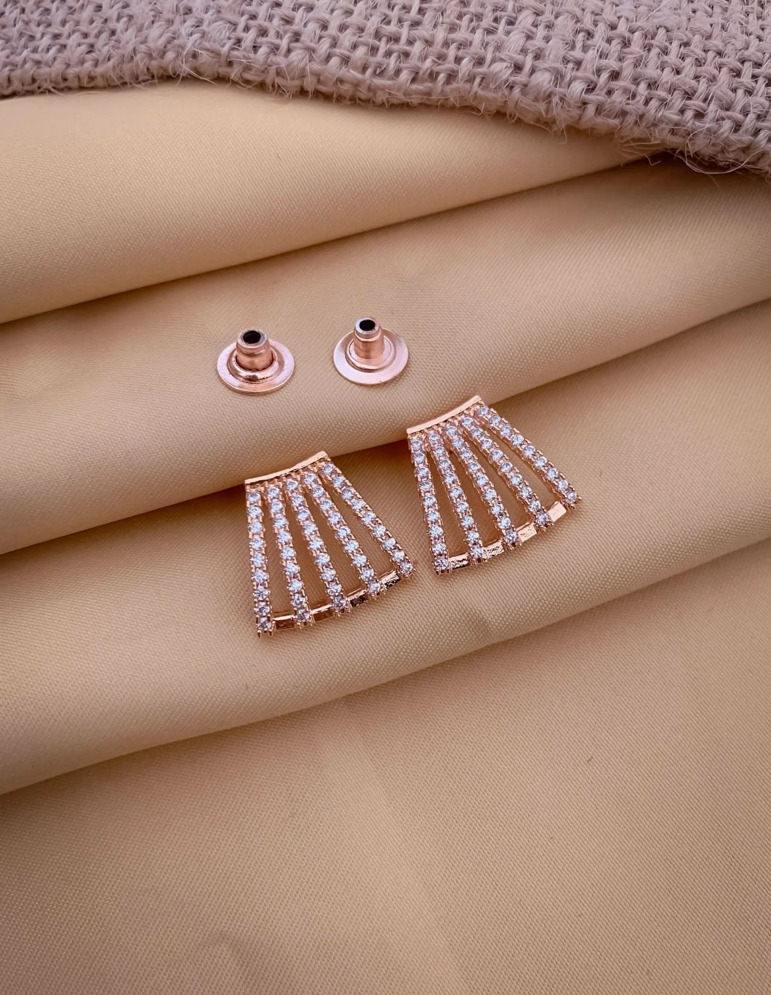 Buy 1 Get 1 Free -American Diamond 5 line Rose Gold Tops Earrings