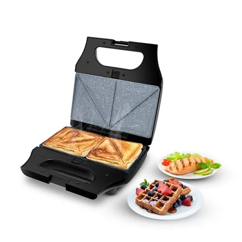 wipro Elato Bs302 800 Watt 3-In-1 Detachable Sandwich Maker, Removables Plates For Toaster, Griller & Waffle Maker, Non-Toxic Ceramic Coating,2 Year Warranty, Regular Bread Size For 2 Slices, Black - image 1