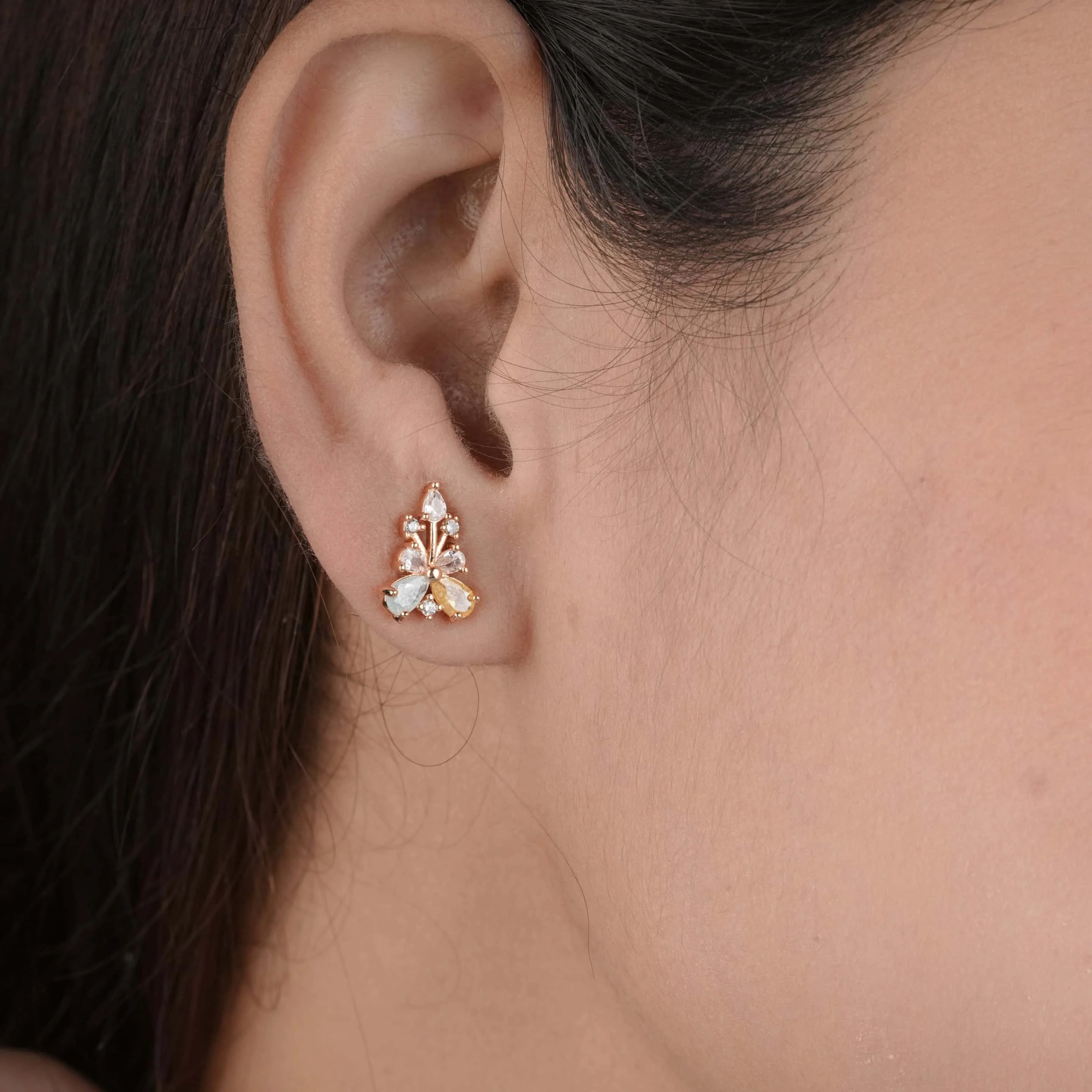 Buy 1 Get 1 Free -American Diamond multi color high rose gold Earrings.