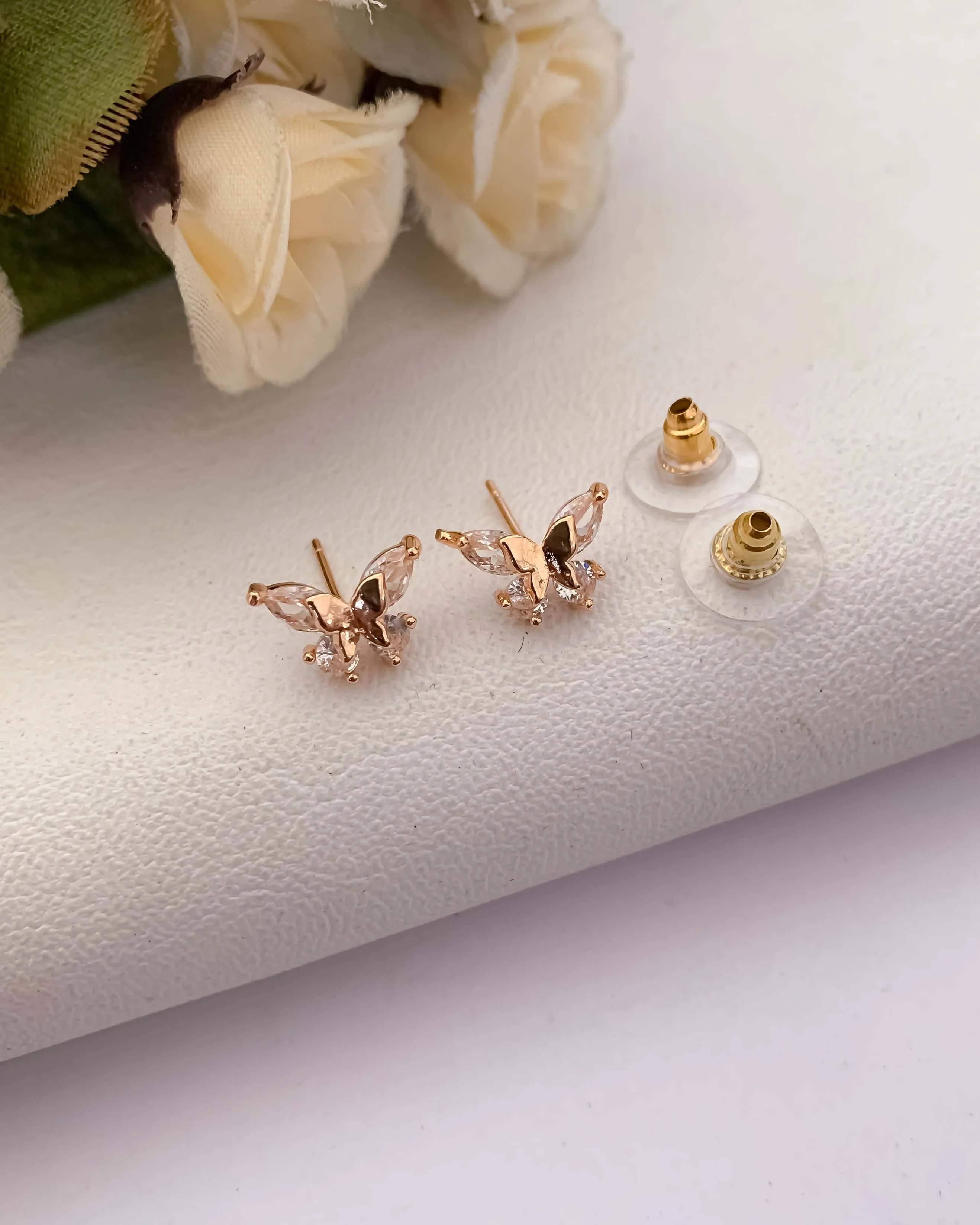 Buy 1 Get 1 Free -American Diamond  Rose Gold Butterfly Delicate Fancy Earrings