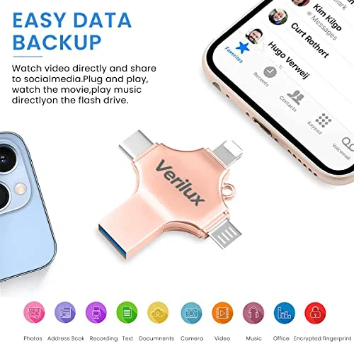 Verilux® 4 in 1 Flash Drive 64GB USB Flash Drive with Lightning, Micro, USB, Type-C Interface, Mini Hangable Flash Drive Compatible with Phone, Pad, Android, PC and More Devices (Rose Golden) - image 5
