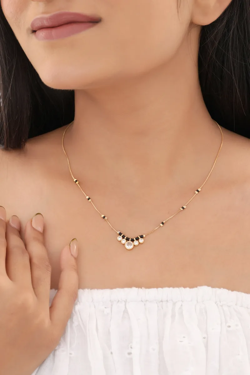 Buy 1 Get 1 Free - American Diamond Gold Plated Hanging Fancy Delicate Mangalsutra