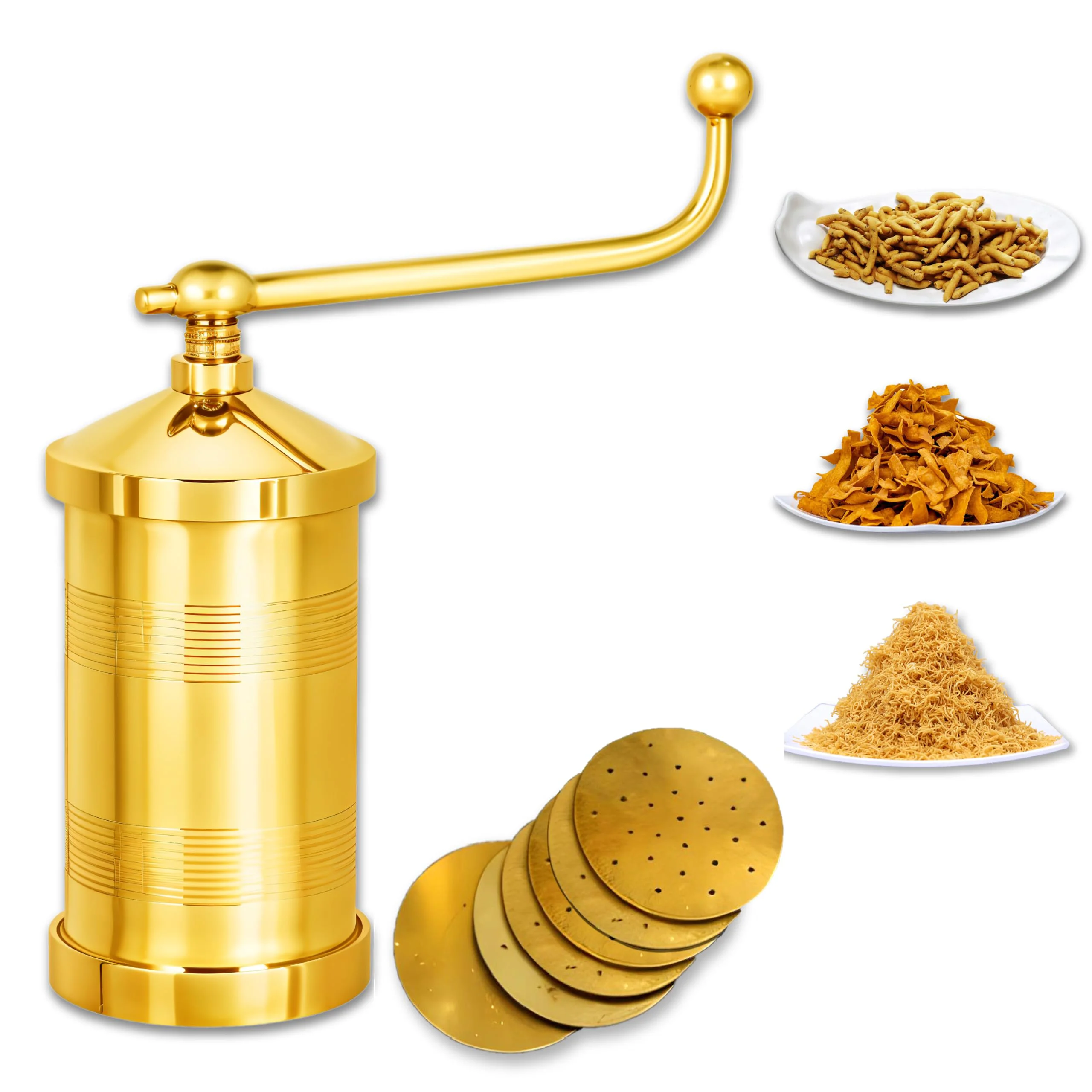 Thangam Classic Brass Sevanazhi Murukku Maker with Free 6 Different Jali for Making Snacks of Sev Bhujia Chakli Gathiya Janthikalu Sevia Idiyappam Ribbon Pakoda Sev Sancha Muruku Maker Machine (500gm) - image 2