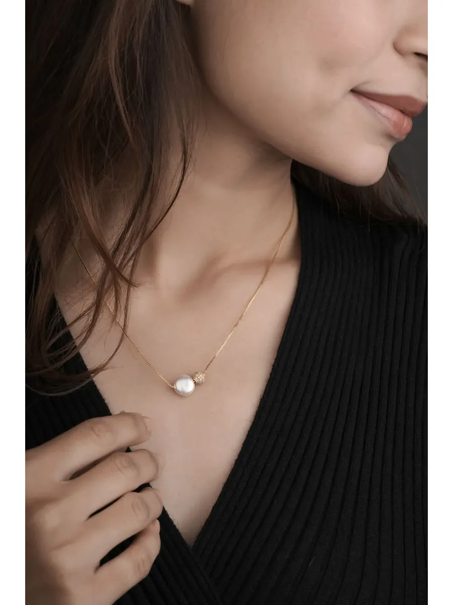 Rose Gold Pearl Accent Minimal Pendant Necklace