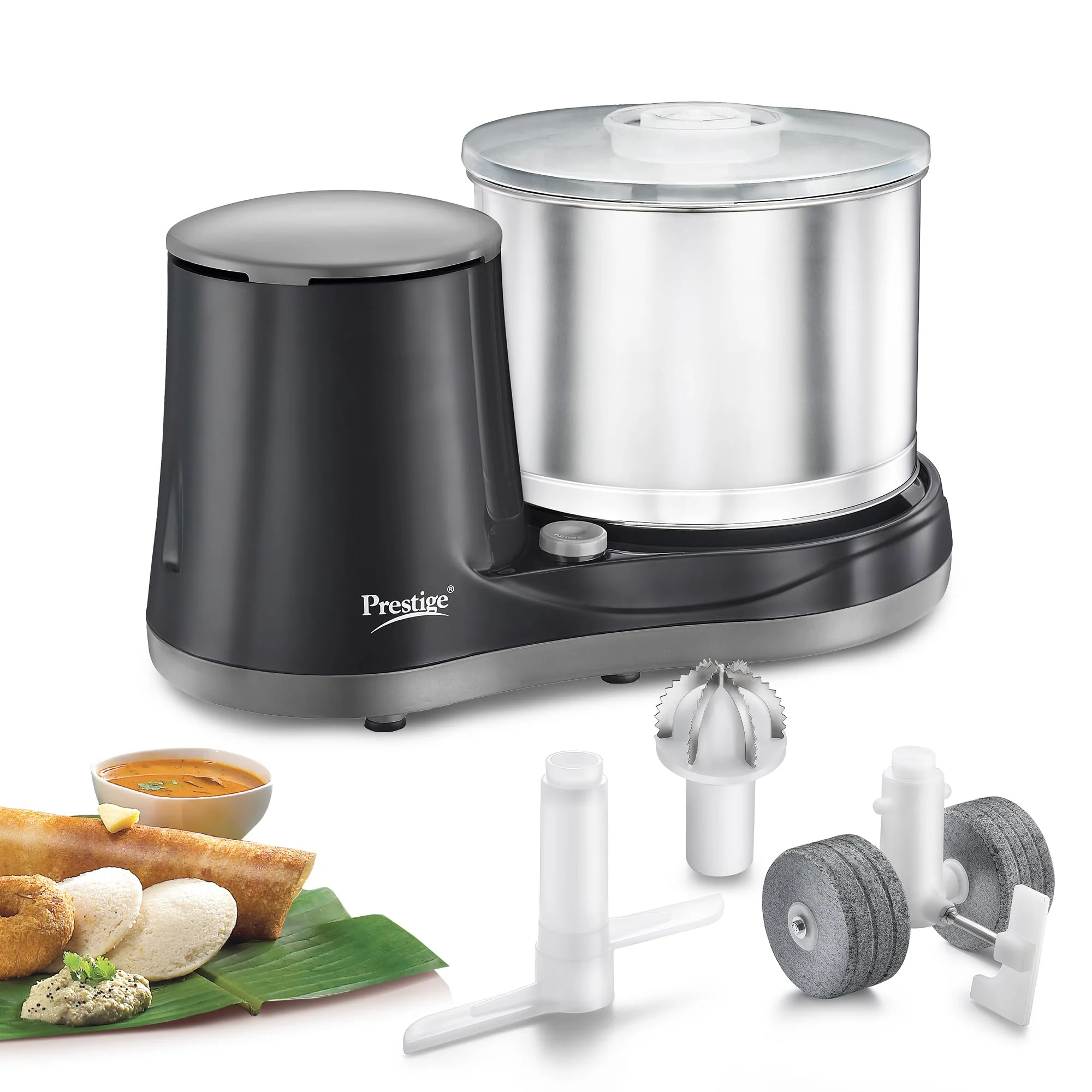 Prestige Ultima Pro 2 Litre Table Top Wet Grinder |200 Watts Heavy Duty Motor|Coconut Scraper Attachment|Atta Kneader Attachment|Stainless Steel Drum|2 Years Warranty|Silver & Black - image 2