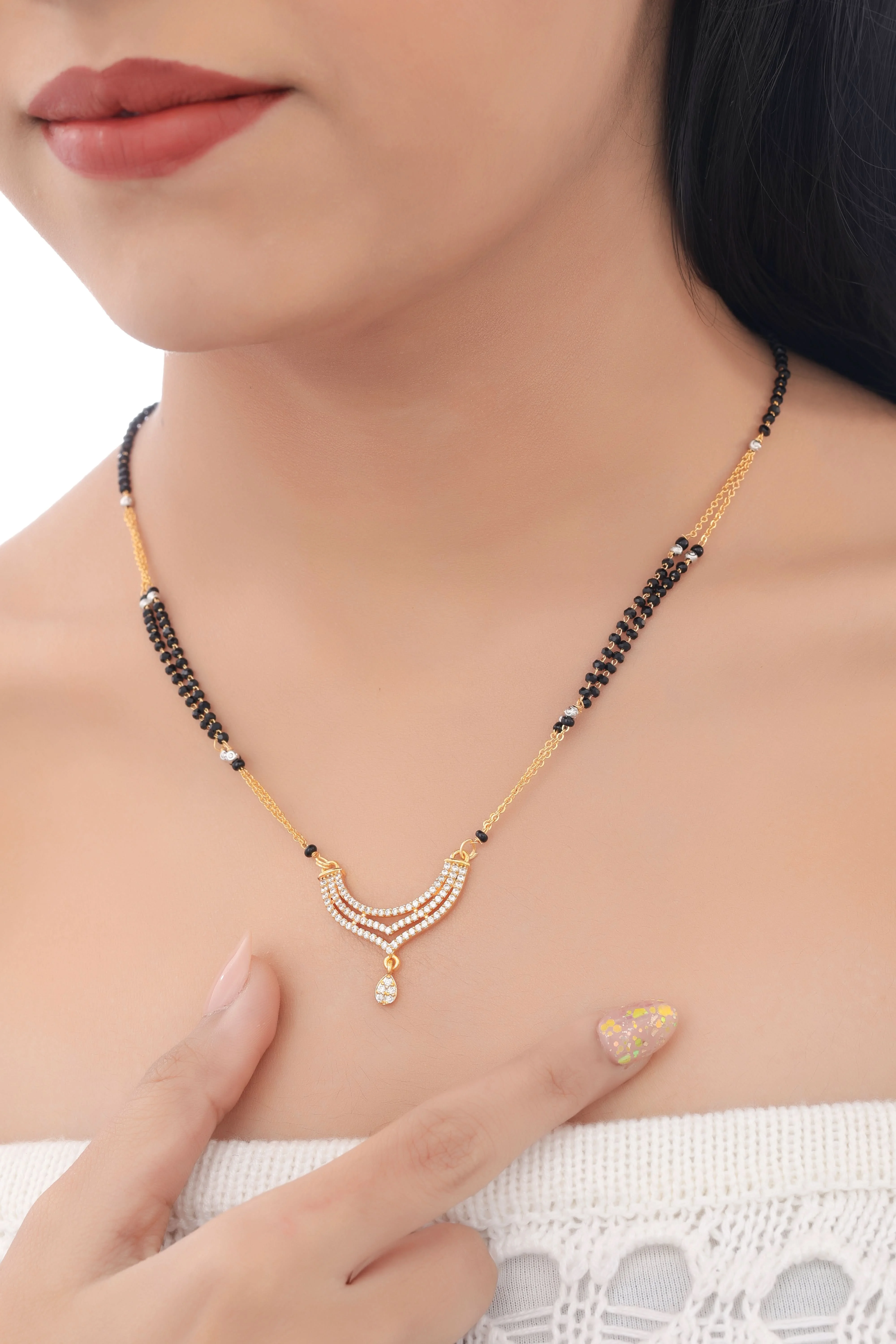 Buy 1 Get 1 Free -  American Diamond Fancy High Gold Hanging Delicate Mangalsutra