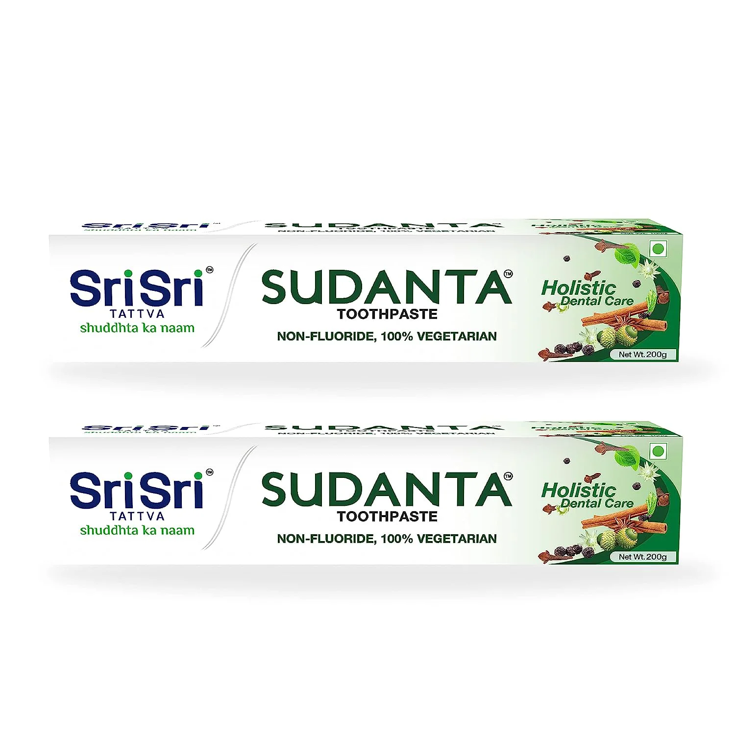 Sri Sri TATTVA Sudanta Herbal Toothpaste Cloves, Cinnamon, Bakul & More - 200g (Pack of 2)