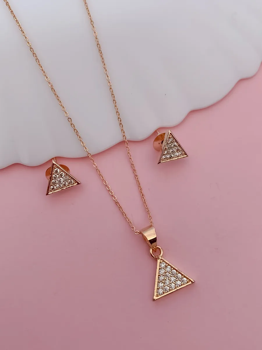 Rose Gold Triangle Crystal Pendant Set for Women