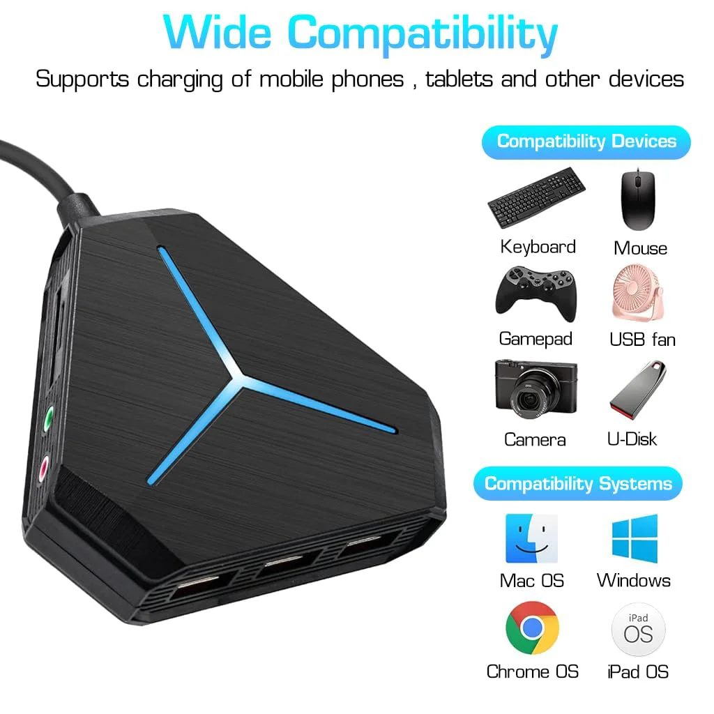 Verilux® USB Hub USB C 3.0 Hub Multi Ports USB Hub with USB 3.0/2.0 Hub, Audio Jacks, Support TF/SD Card Reading PC USB Extension Hub Support High Speed Data Transmission & Charging - image 2