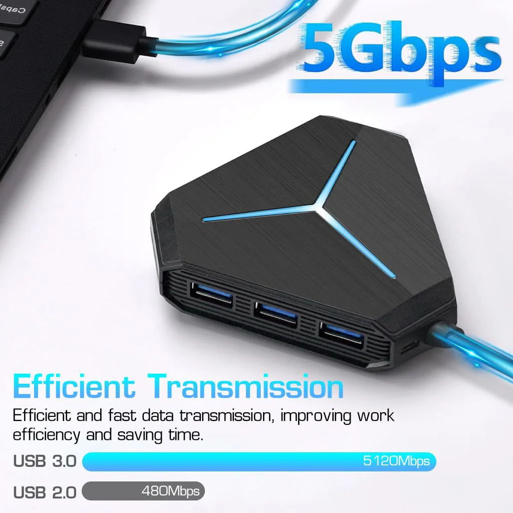 Verilux® USB Hub USB C 3.0 Hub Multi Ports USB Hub with USB 3.0/2.0 Hub, Audio Jacks, Support TF/SD Card Reading PC USB Extension Hub Support High Speed Data Transmission & Charging - image 5