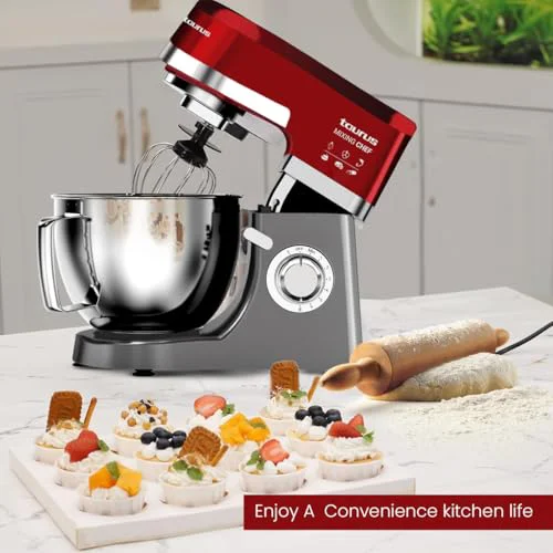Taurus Stand Mixer 1200W with Copper Motor|5.3L SS Bowl |Metal Gear for Stability|8 Speed Setting Includes Whisking Cone, Mixing Beater,Dough Hook & Splash Guard|Dough Atta Maker Machine (Mixing Chef) - image 3
