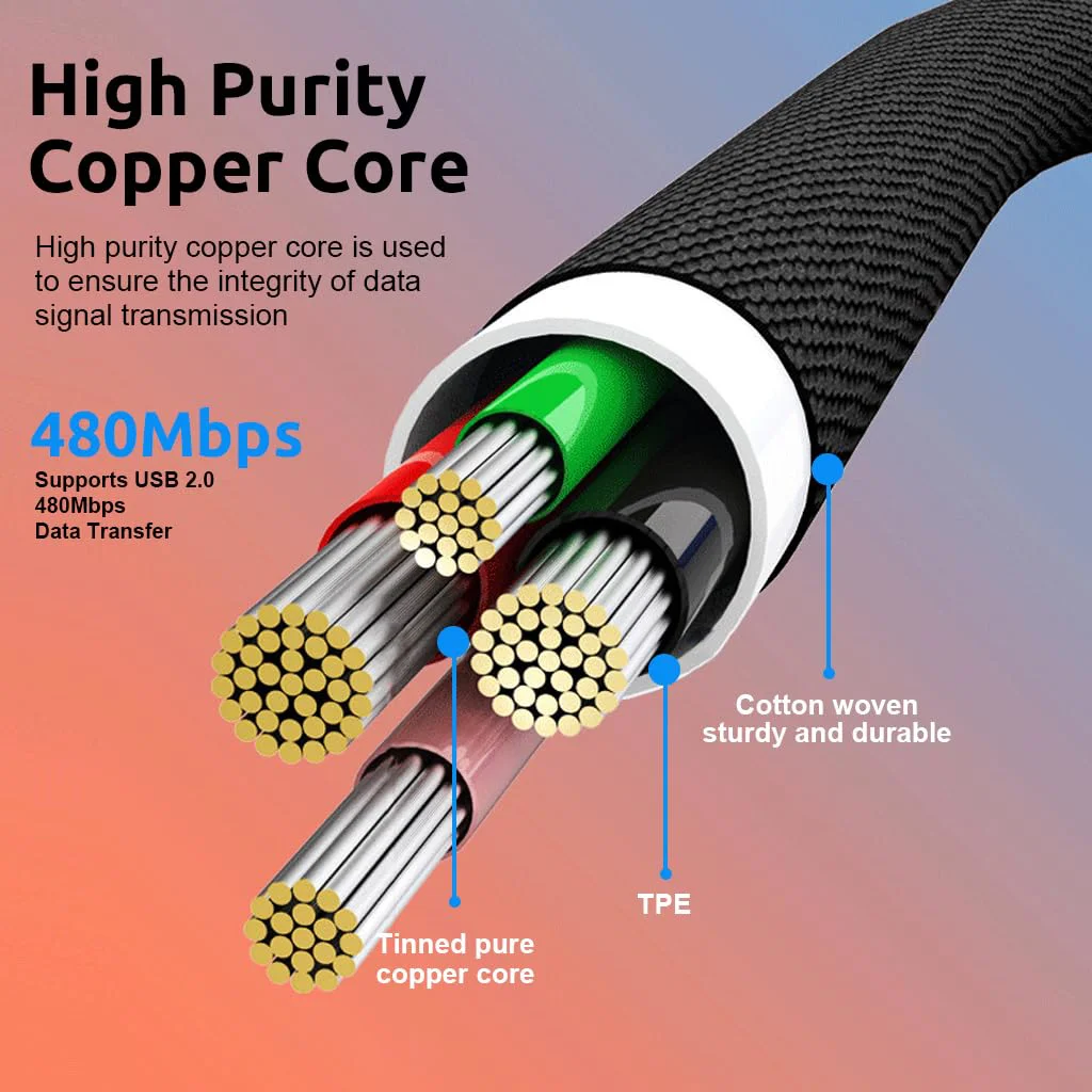 Verilux® Type C Cable, 16Ft Fast Charging USB to Type C Cable, Support 60W 3.1A Charging & 480Mbps Data Transfer USB C Right Angle Extension Cable Compatible with Phone, Tablet, More C Type Devices - image 5